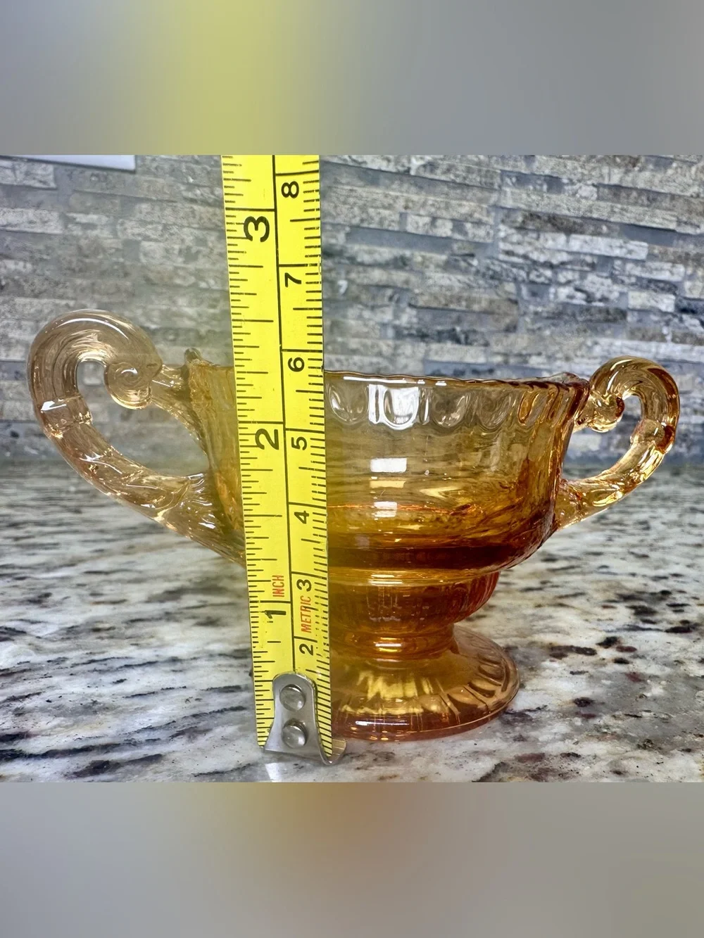 Carnival Glass Amber Pressed Glass Sugar Bowl with Handles
